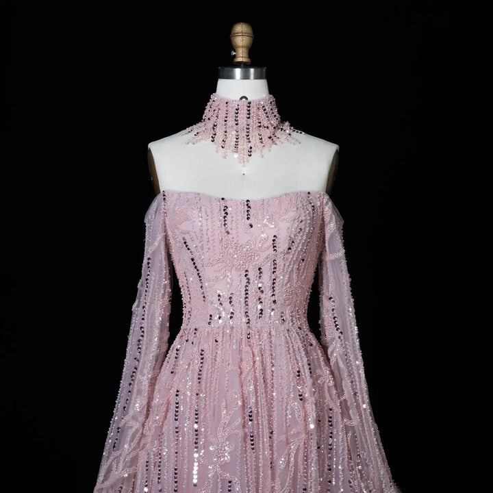 Dreamy Vow SS411 pink sequin evening dress fabric detail