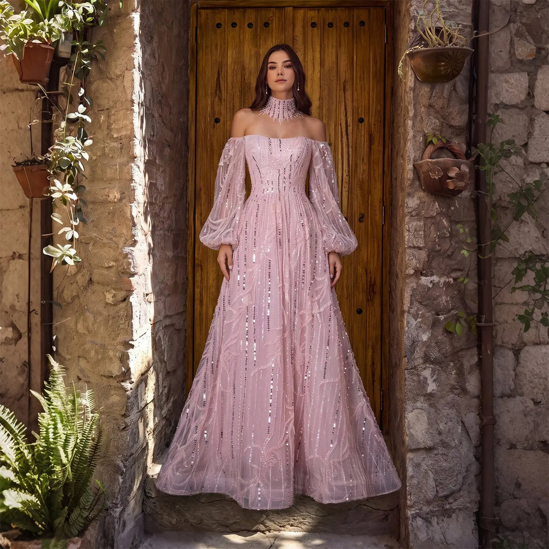 Dreamy Vow SS411 pink sequin evening dress hem detail