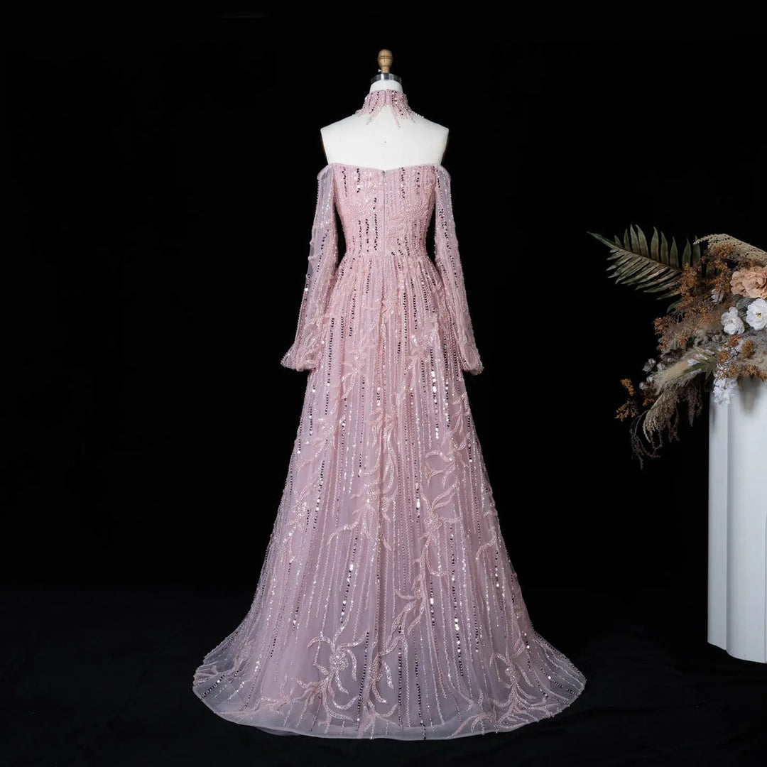 Dreamy Vow SS411 pink sequin off shoulder evening dress side