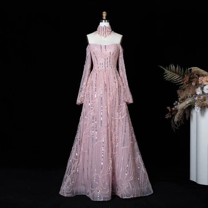 Dreamy Vow SS411 pink sequin evening dress long sleeve detail