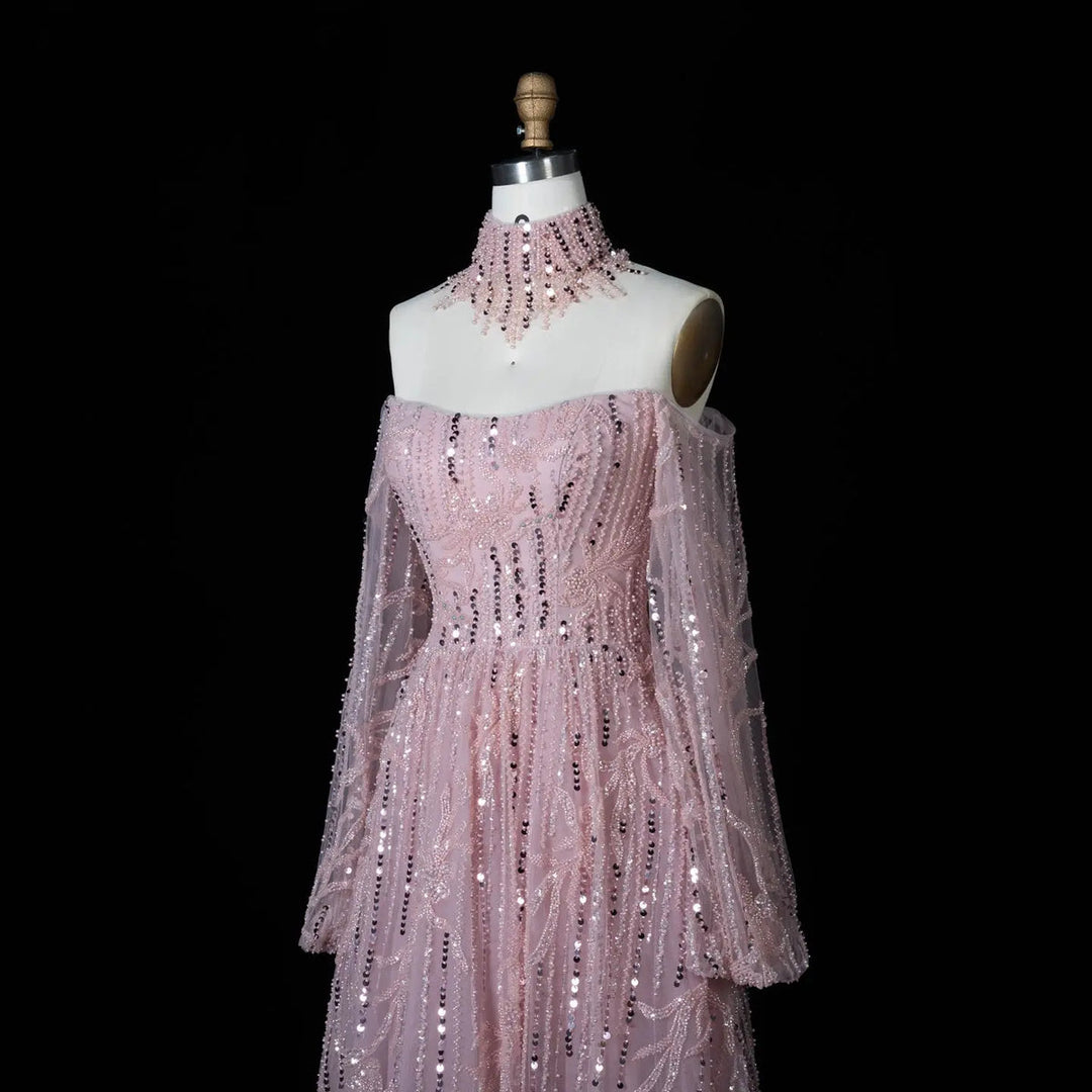 Dreamy Vow SS411 pink sequin evening dress waist detail