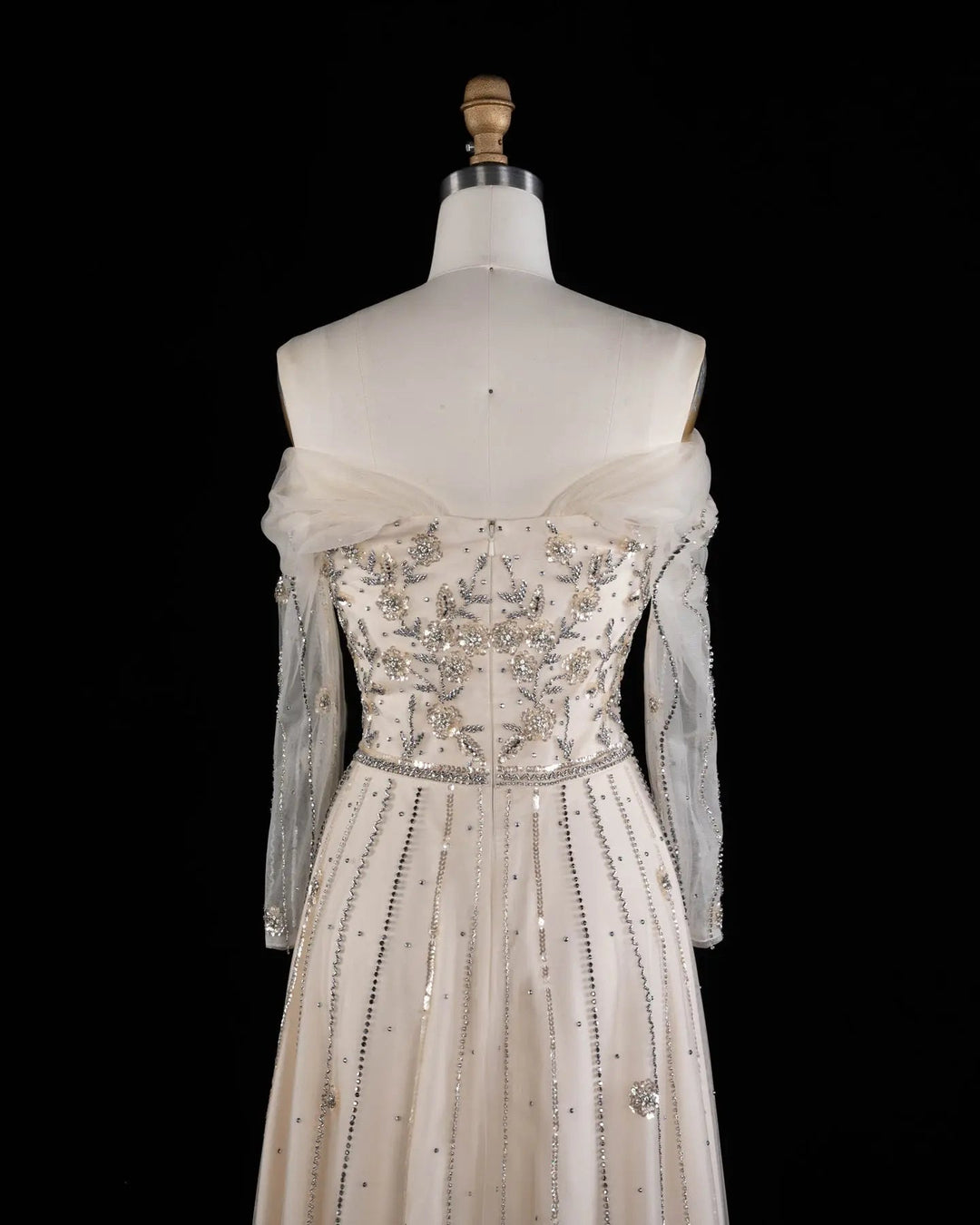 Dreamy Vow SS421 Beige off-shoulder beaded A-line evening dress, bodice front