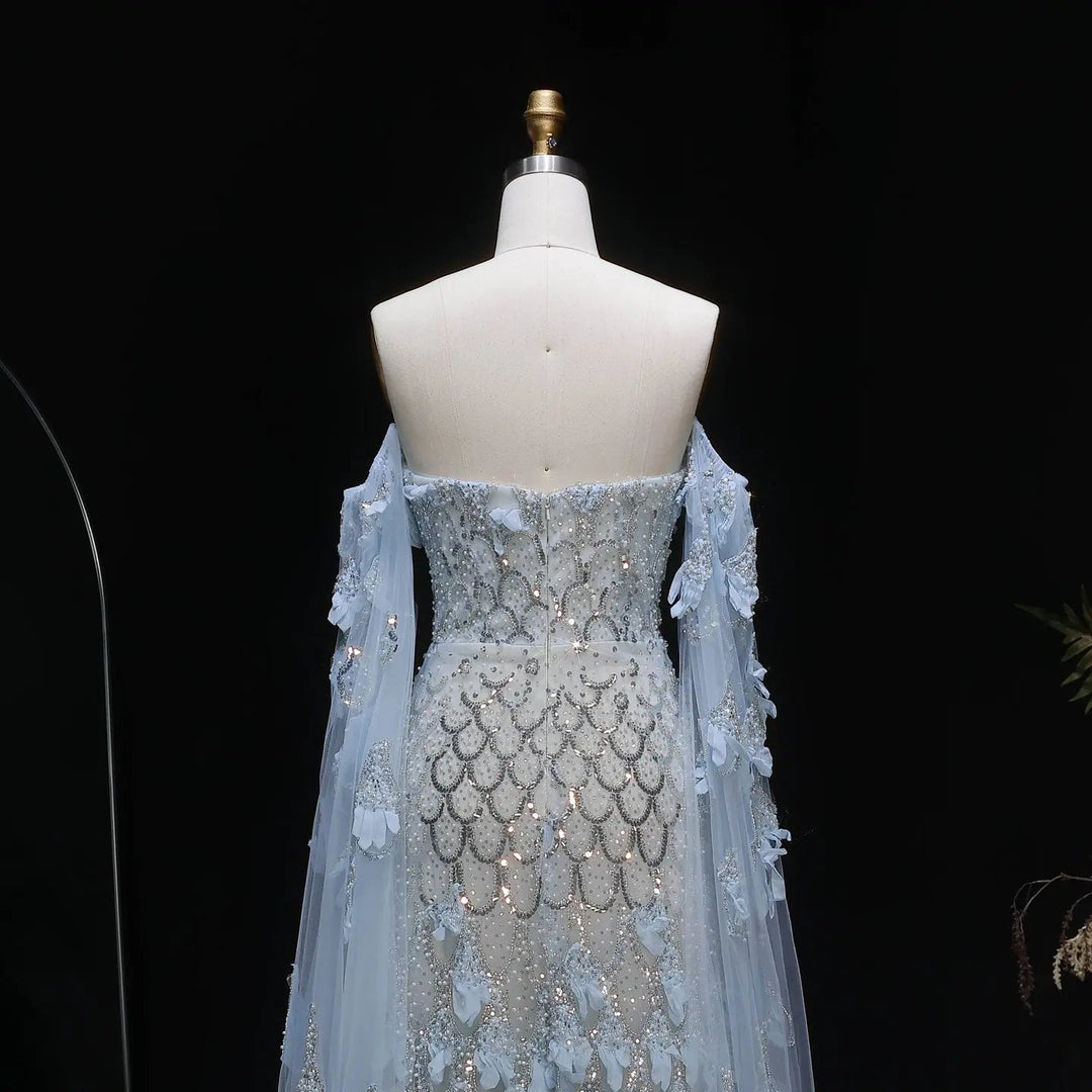 Dreamy Vow SS441 blue 3D floral beaded evening dress back detail