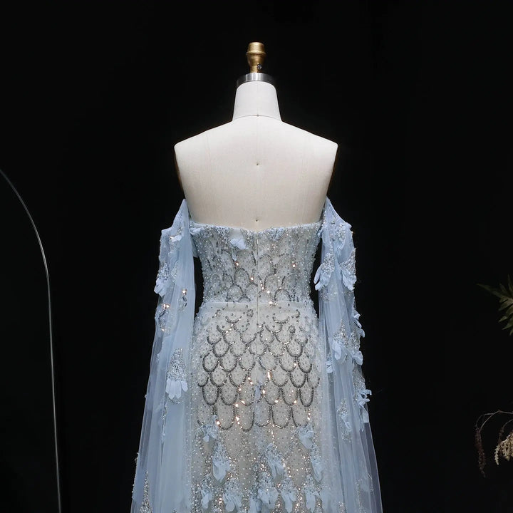 Dreamy Vow SS441 blue 3D floral beaded evening dress back detail