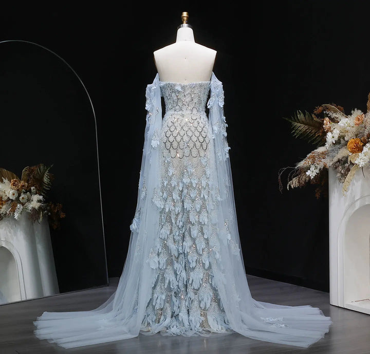 Dreamy Vow SS441 blue 3D floral beaded evening dress back full view
