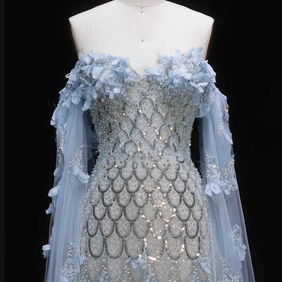 Dreamy Vow SS441 blue 3D floral beaded bodice detail