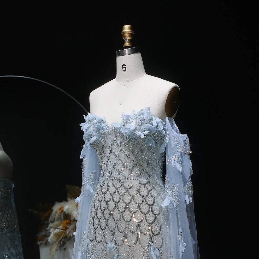 Dreamy Vow SS441 blue 3D floral beaded evening dress front bodice detail