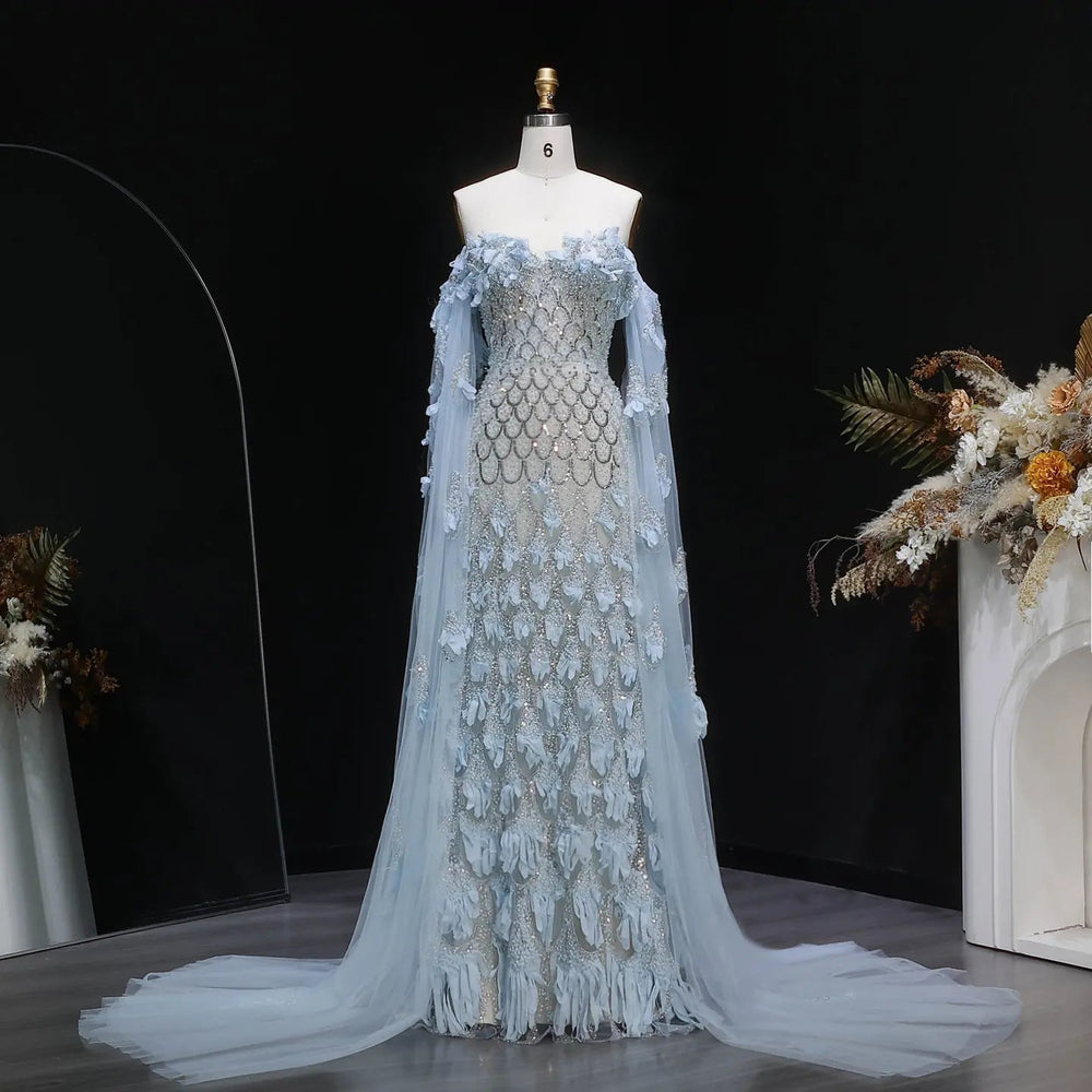 Dreamy Vow SS441 blue 3D floral beaded mermaid evening dress front view