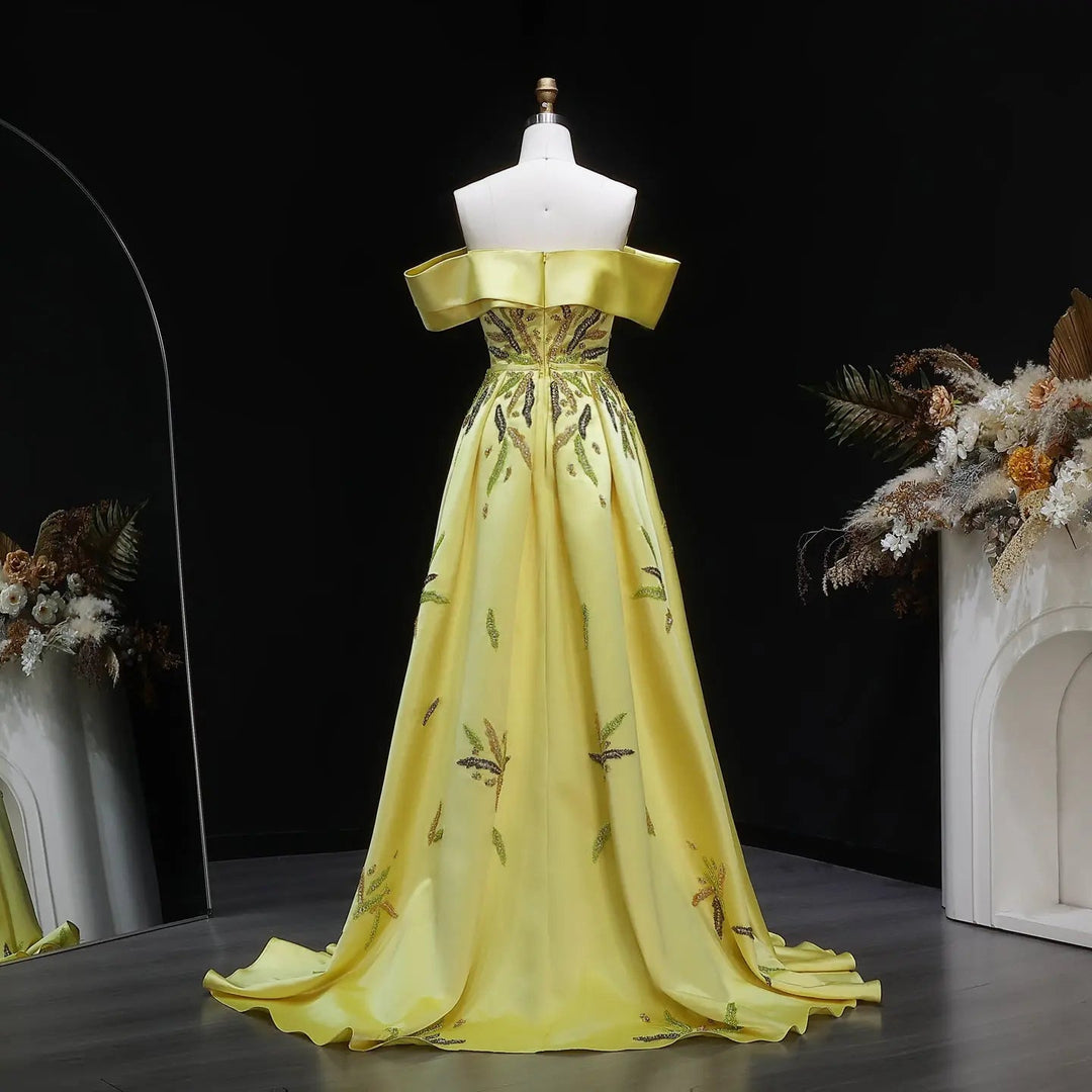 Dreamy Vow SS447 yellow crystal satin evening dress back