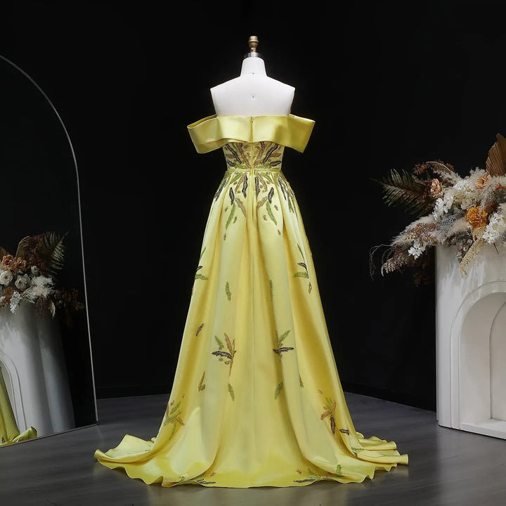 Dreamy Vow SS447 yellow crystal satin evening dress back