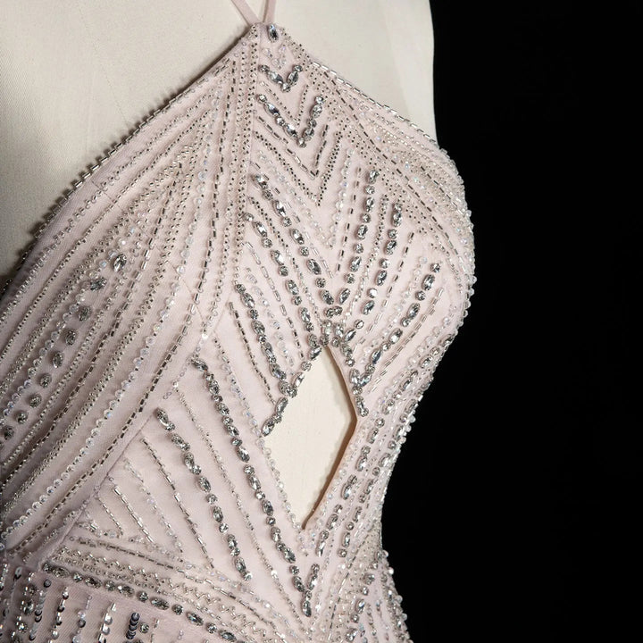 Dreamy Vow SS496 blush pink crystal beaded evening gown bodice detail