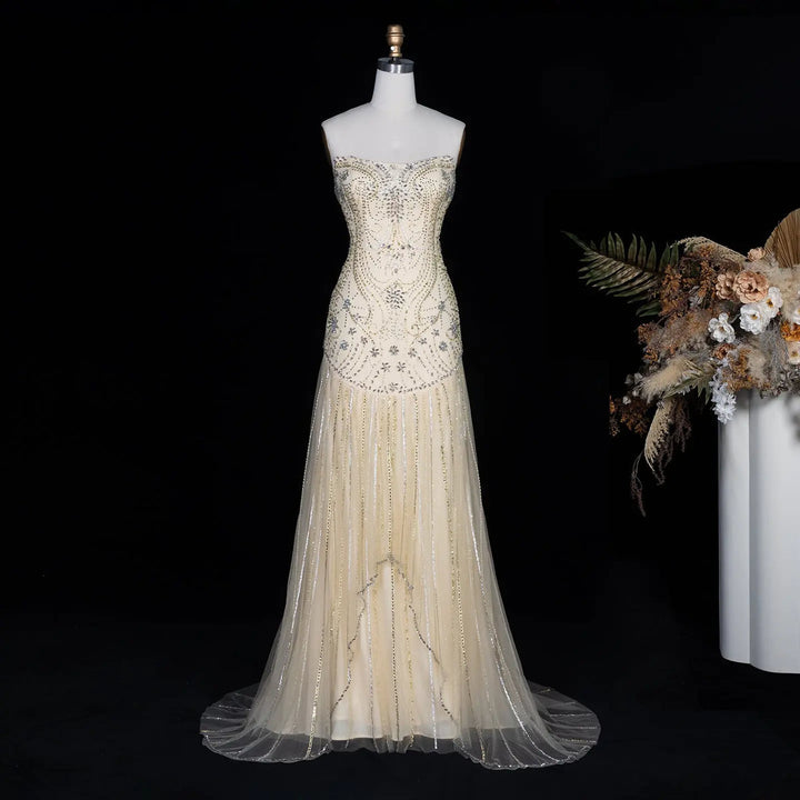 Dreamy Vow SS526 ivory crystal beaded cape mermaid evening gown