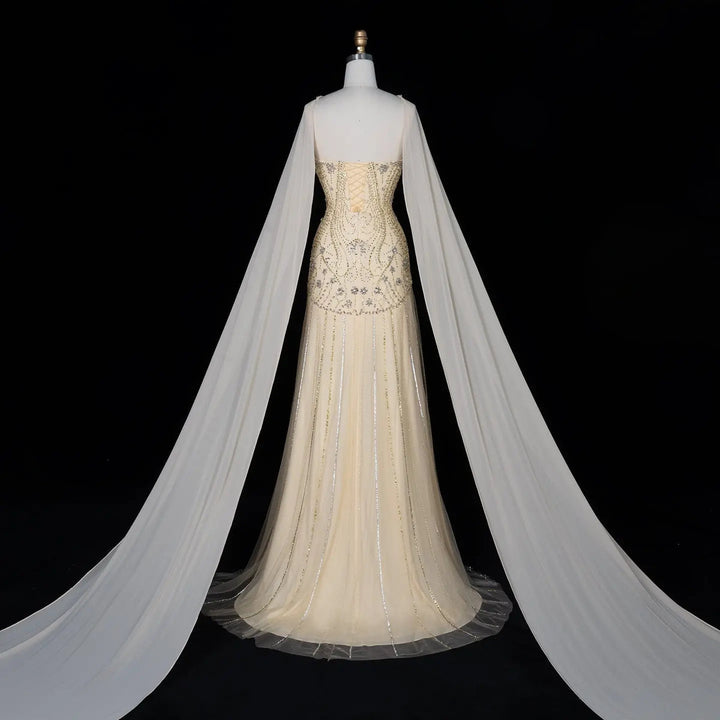 Dreamy Vow SS526 ivory crystal beaded cape mermaid evening gown