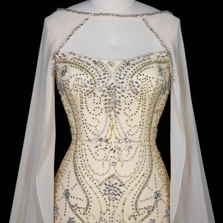 Dreamy Vow SS526 ivory crystal beaded cape mermaid evening gown