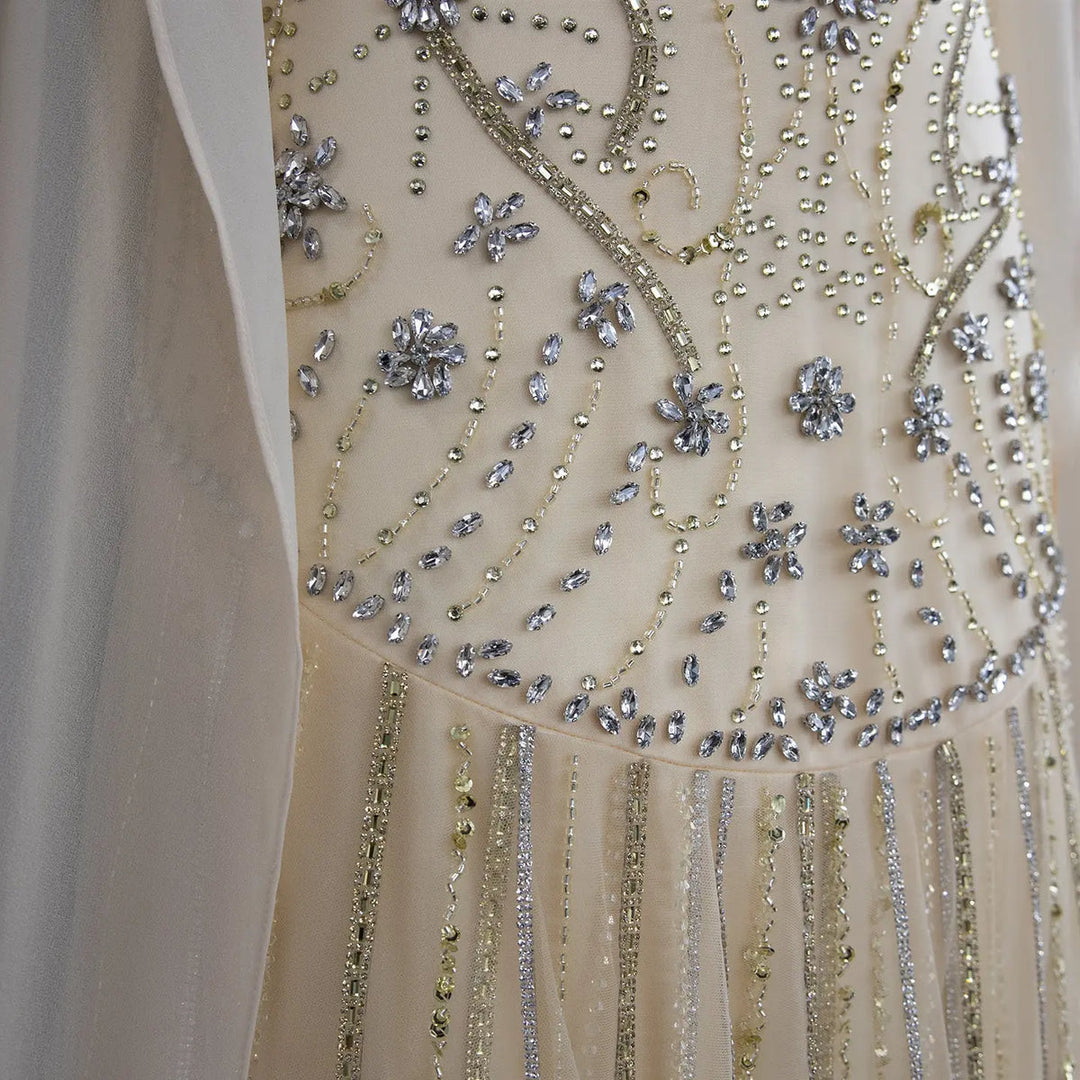 Dreamy Vow SS526 ivory crystal beaded cape mermaid evening gown