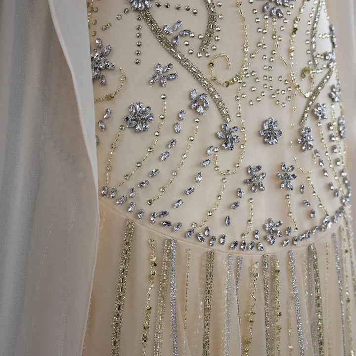Dreamy Vow SS526 ivory crystal beaded cape mermaid evening gown