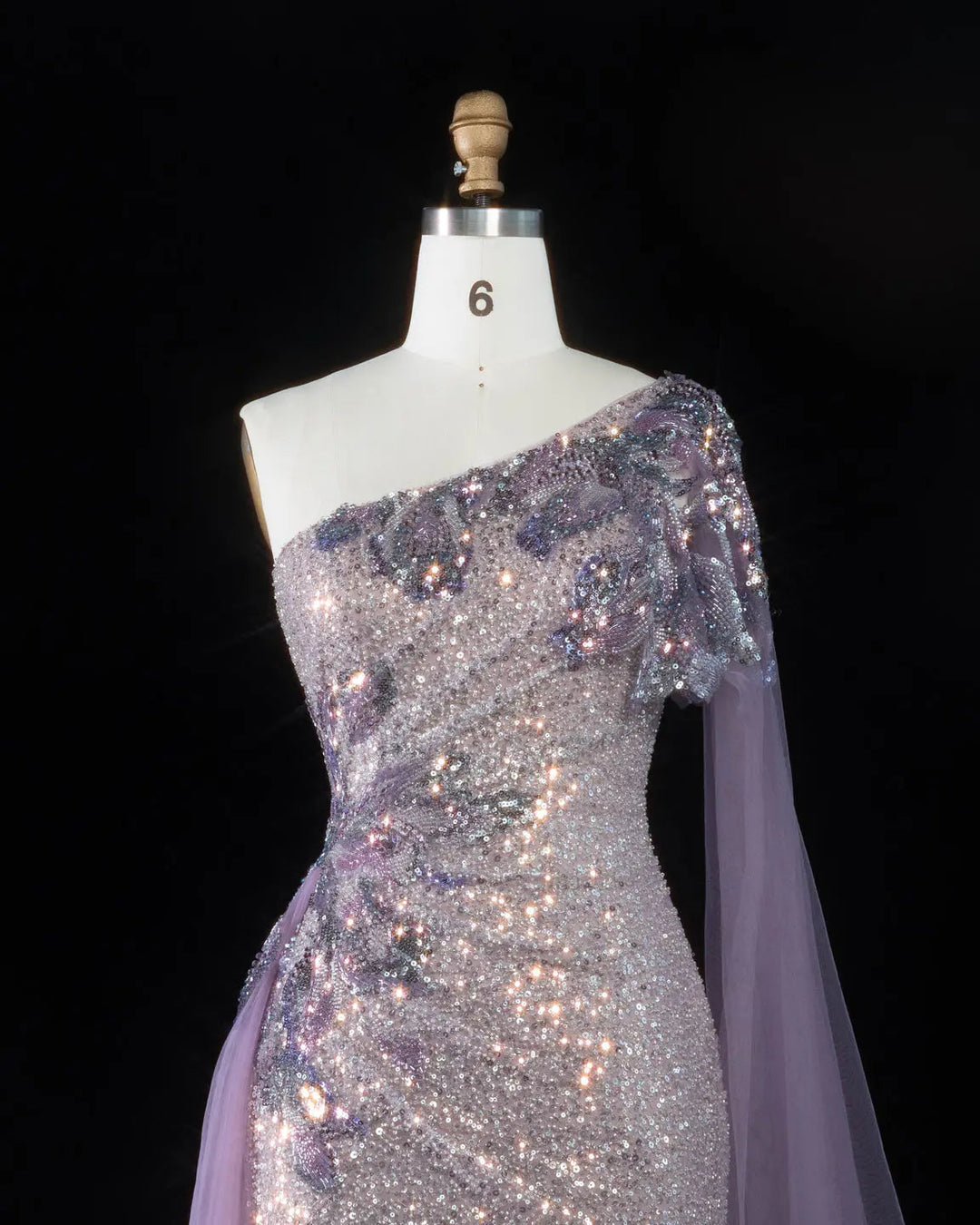 Dreamy Vow SS537 purple sequin one shoulder cape column evening gown