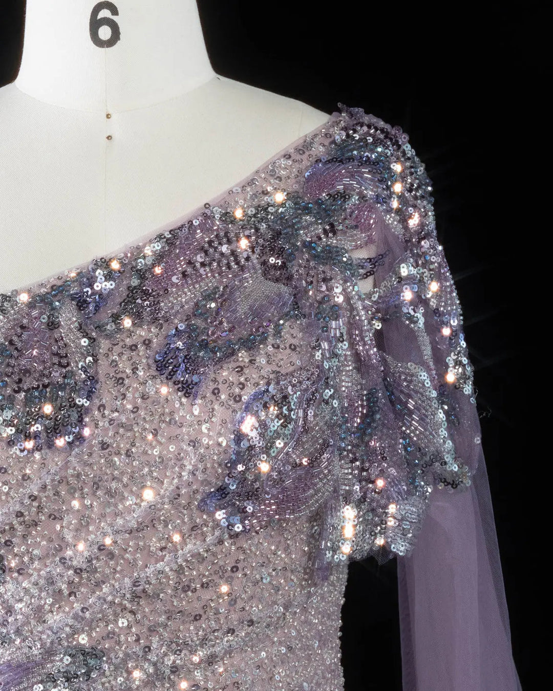 Dreamy Vow SS537 purple sequin one shoulder cape column evening gown
