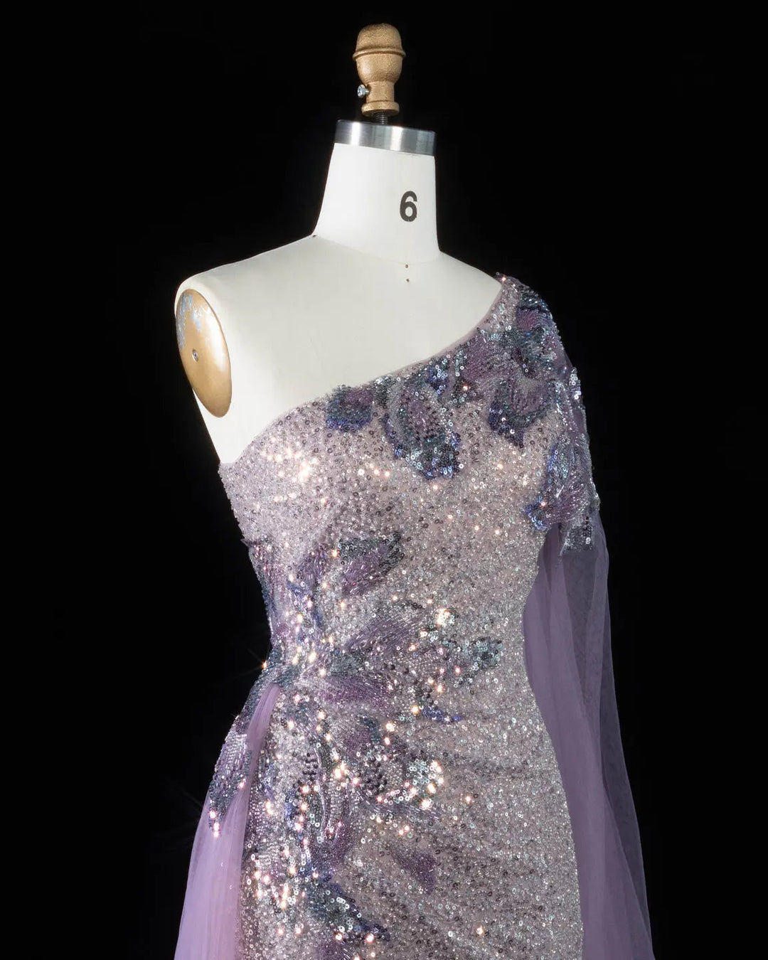 Dreamy Vow SS537 purple sequin one shoulder cape column evening gown