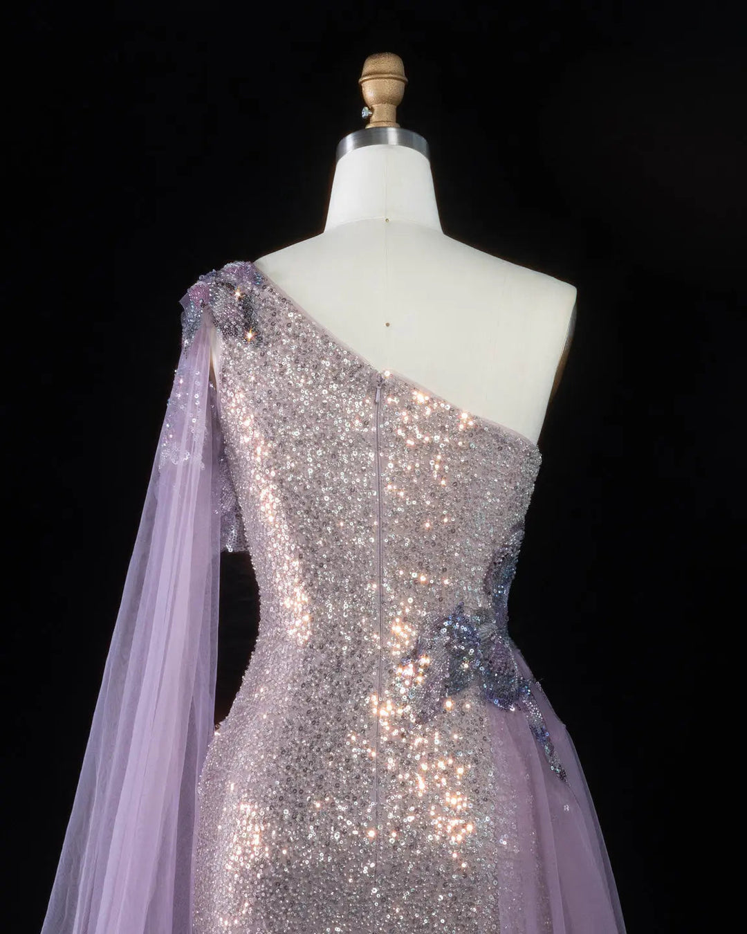 Dreamy Vow SS537 purple sequin one shoulder cape column evening gown