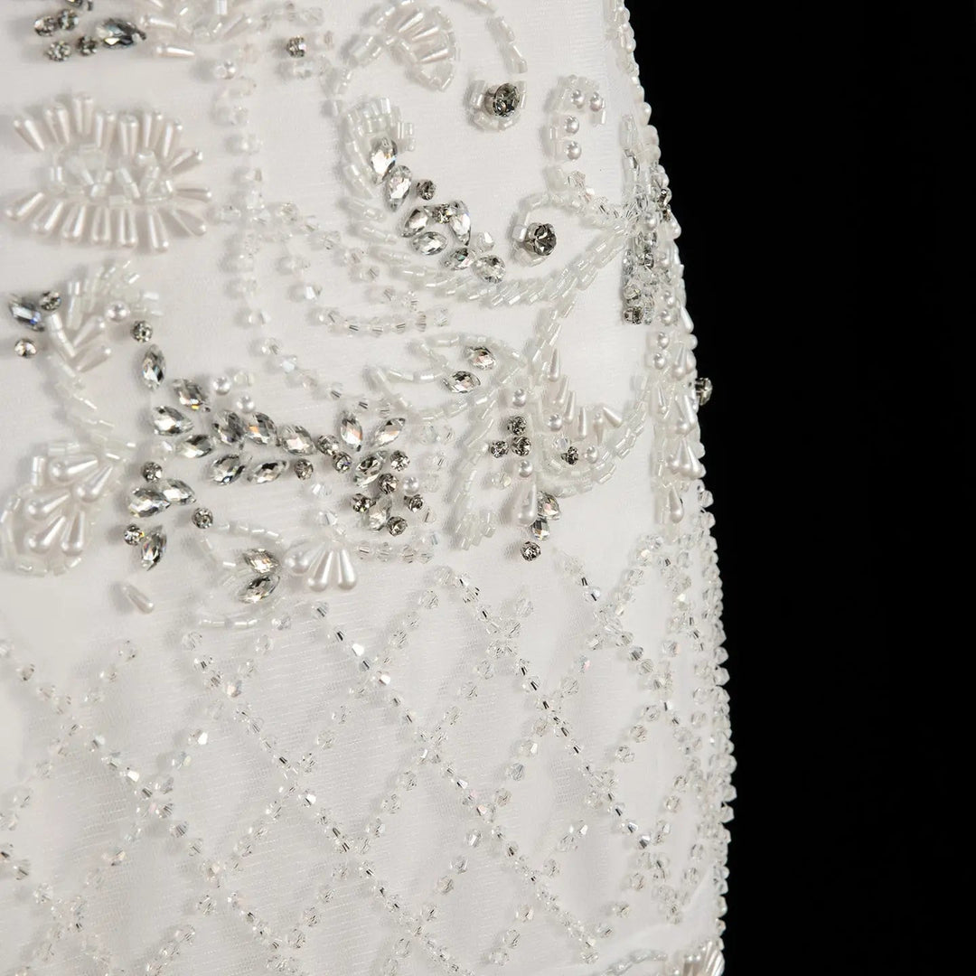 Dreamy Vow SS576 white beaded column evening gown detail