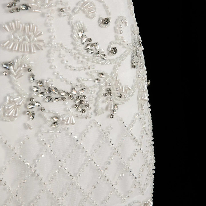 Dreamy Vow SS576 white beaded column evening gown detail
