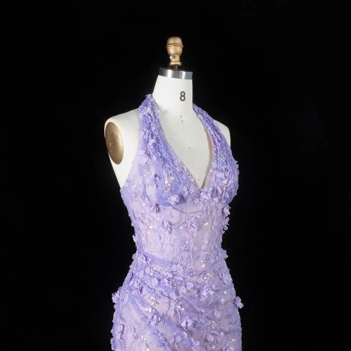 Dreamy Vow SS603 lilac sequin lace 3D floral detail