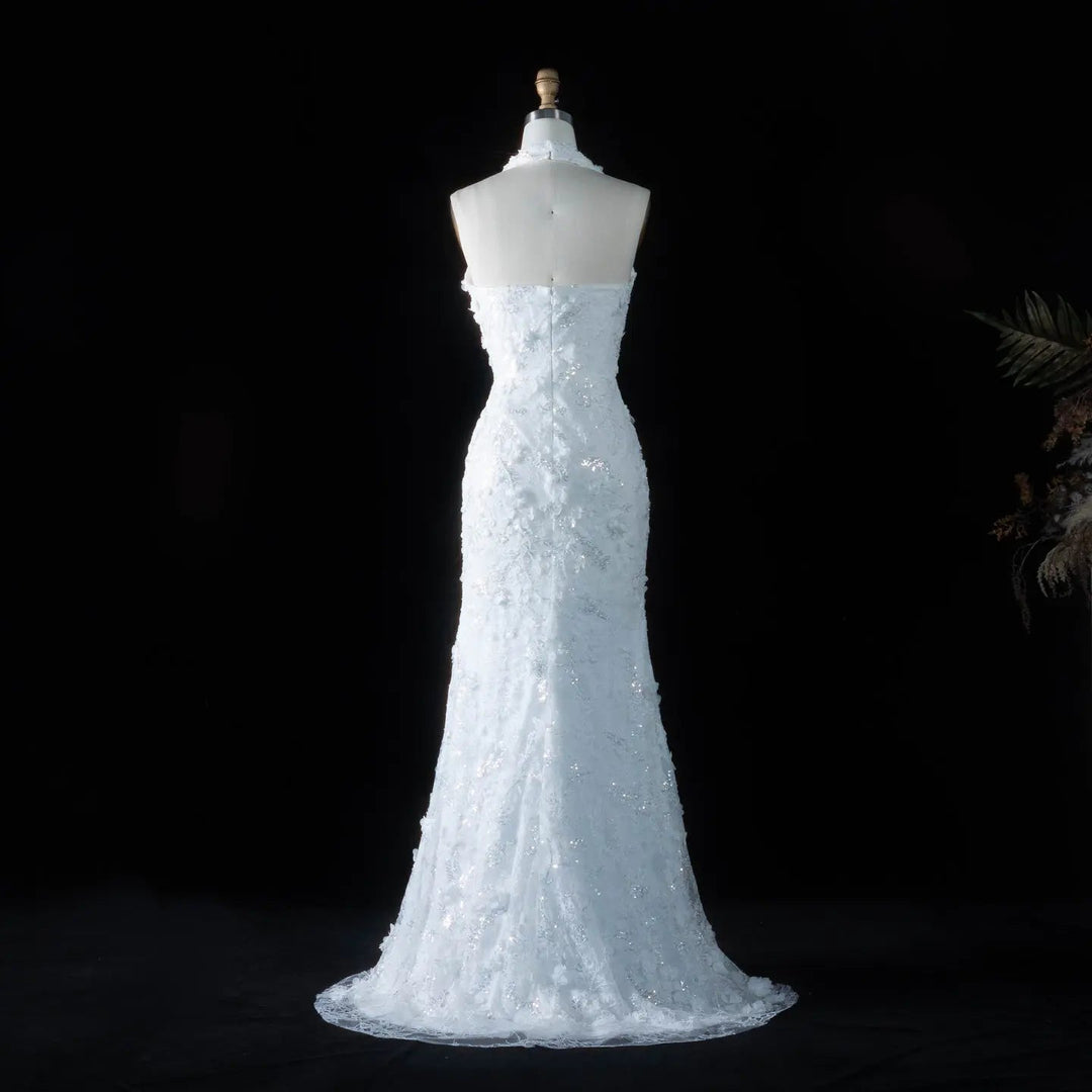 Dreamy Vow SS603 white 3D floral halter mermaid evening dress back view