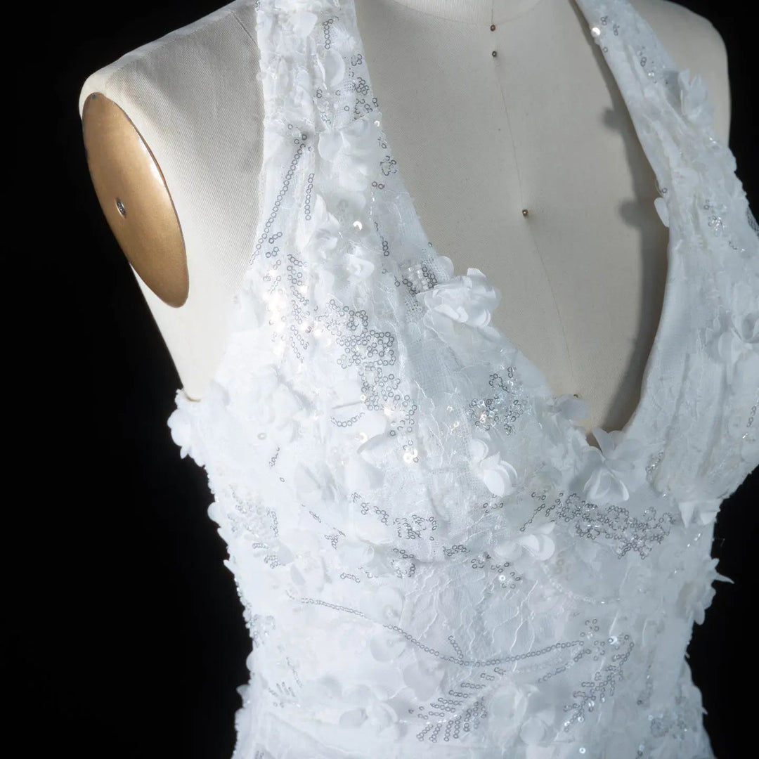 Dreamy Vow SS603 white sequin lace 3D floral detail