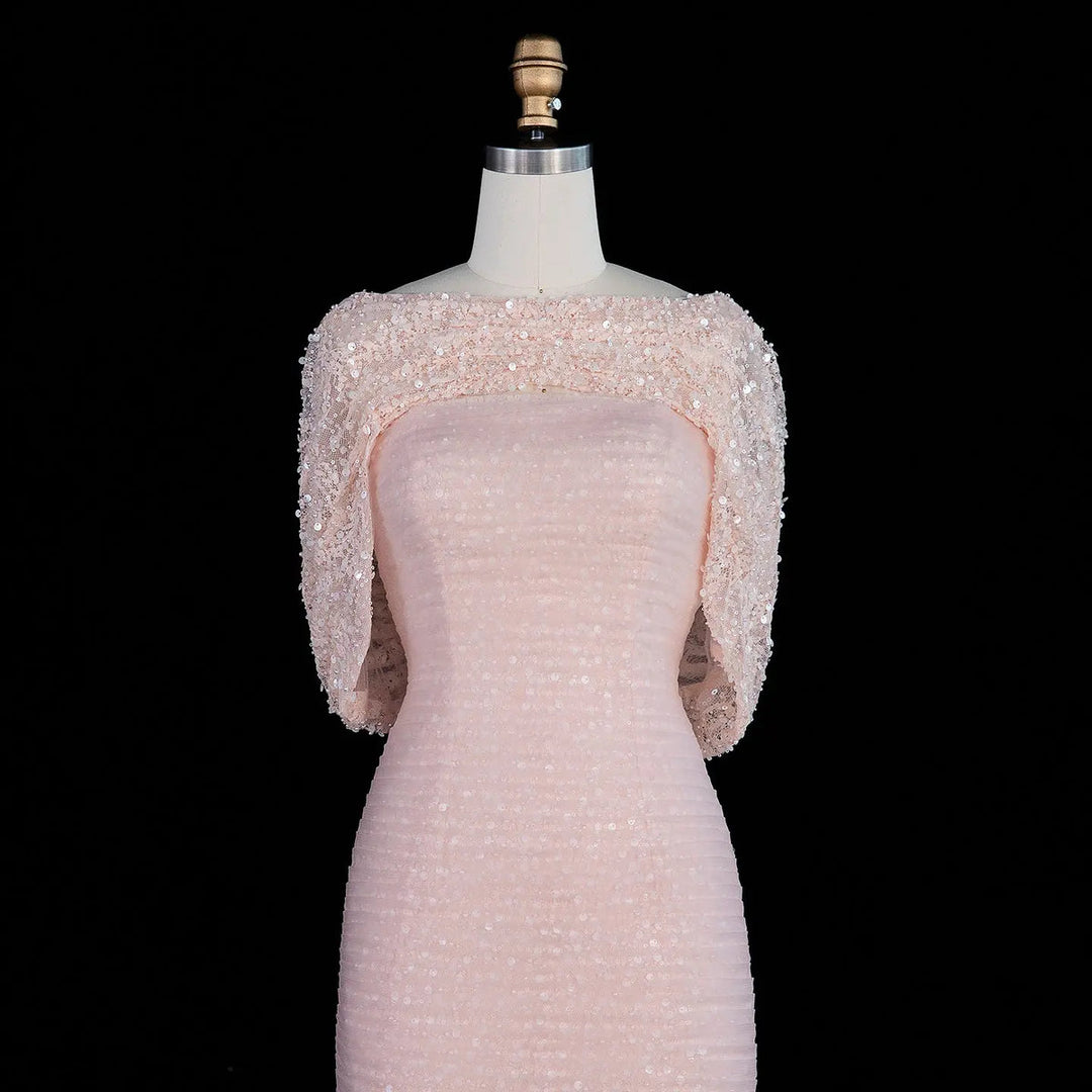 Dreamy Vow SS607 Blush Pink mermaid evening gown cape front