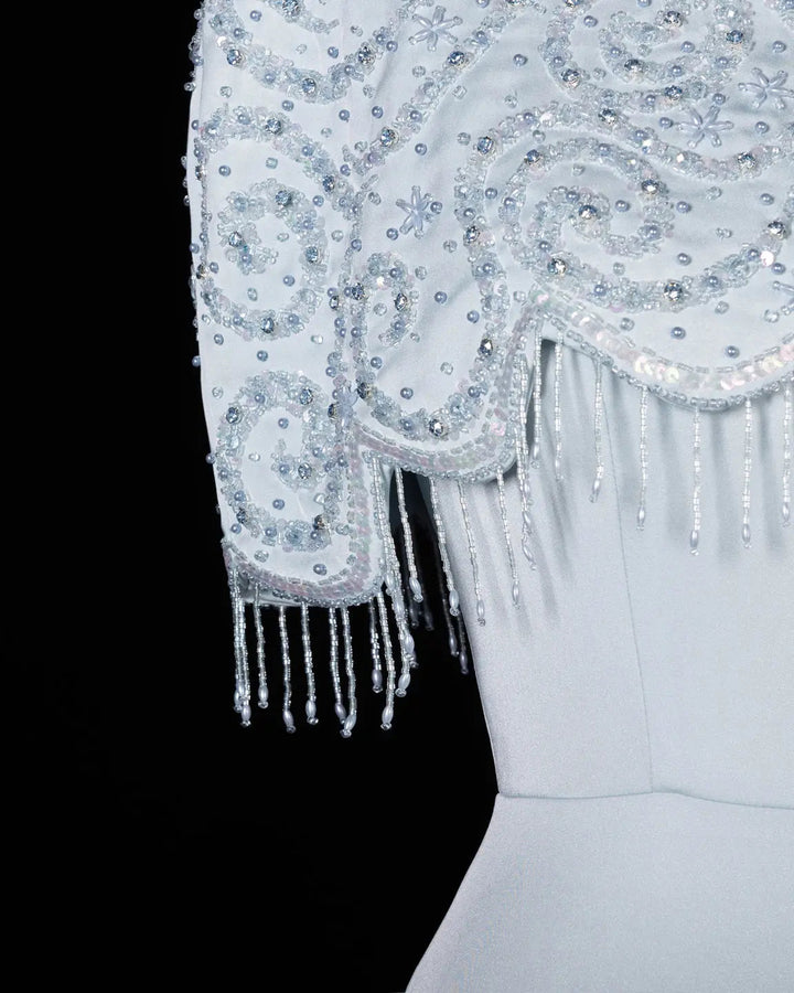 Dreamy Vow SS614 beaded cape chiffon fringe A-line evening dress