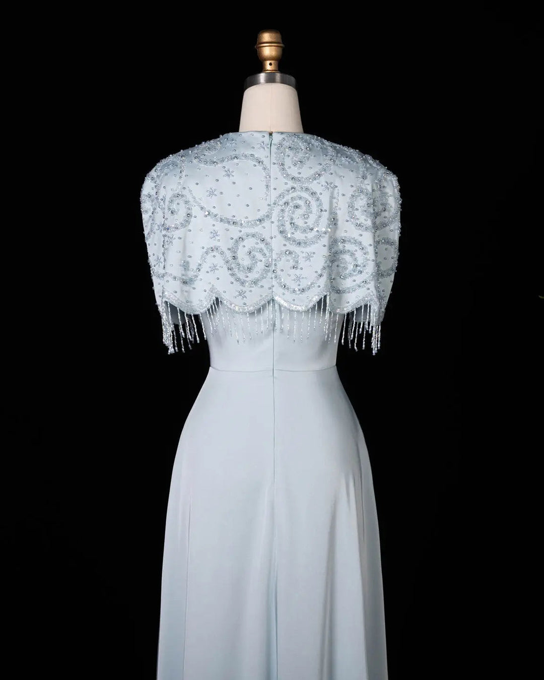Dreamy Vow SS614 beaded cape chiffon fringe A-line evening dress