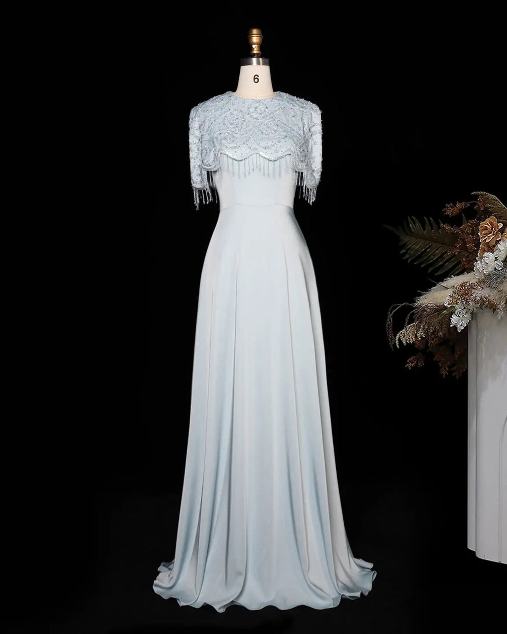 Dreamy Vow SS614 beaded cape chiffon fringe A-line evening dress