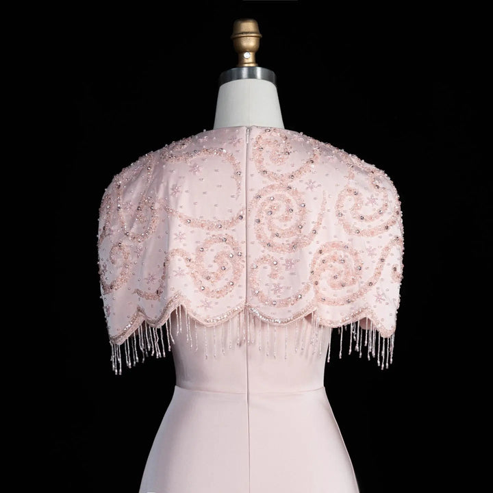 Dreamy Vow SS614 beaded cape chiffon fringe A-line evening dress