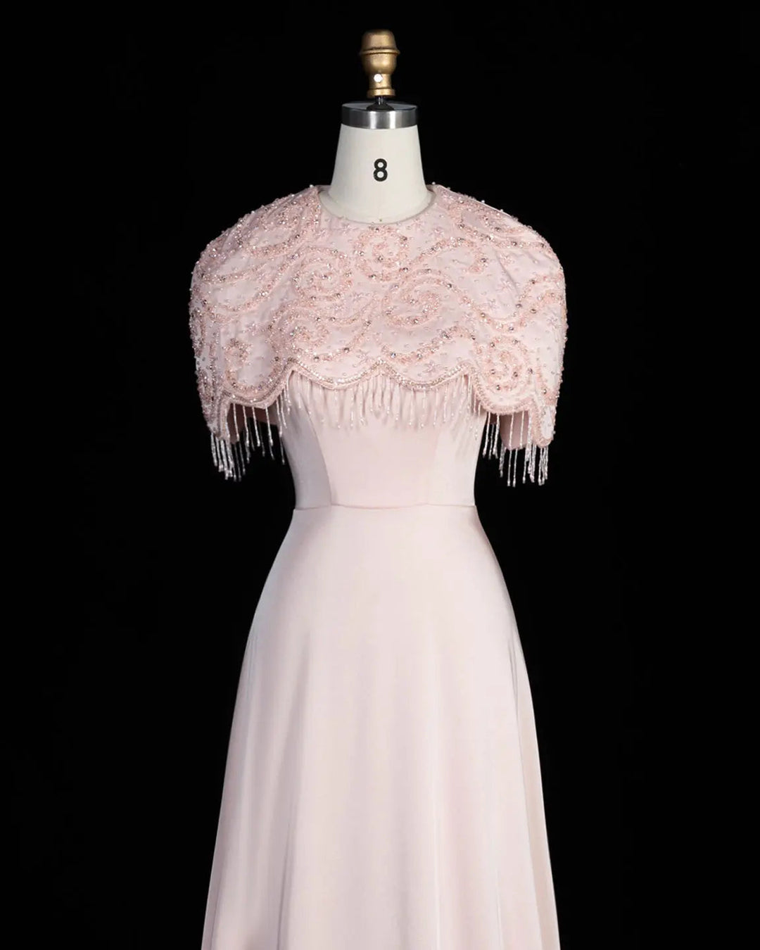 Dreamy Vow SS614 beaded cape chiffon fringe A-line evening dress