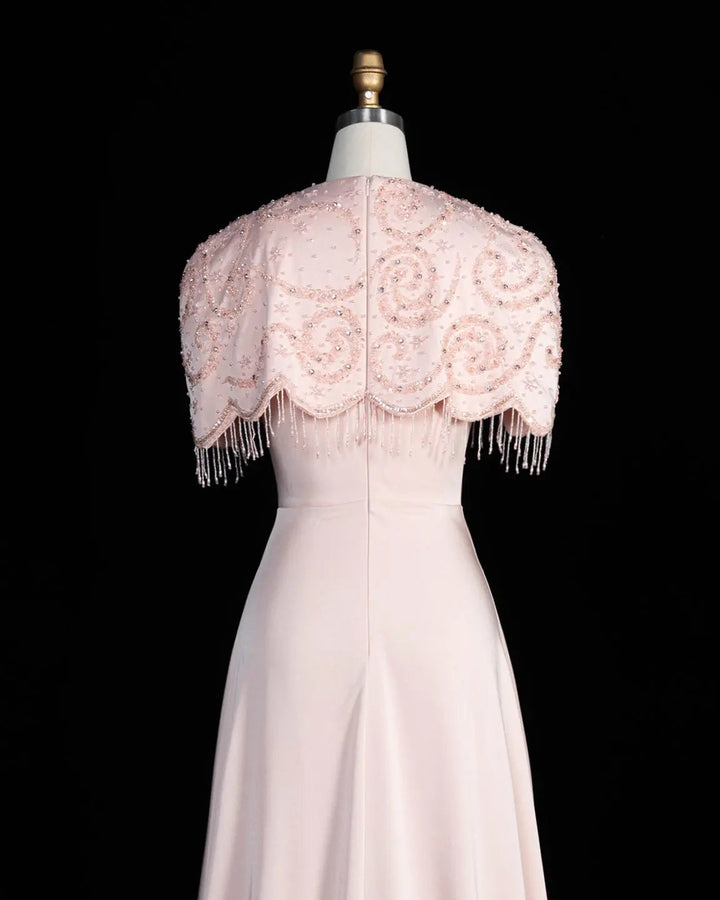 Dreamy Vow SS614 beaded cape chiffon fringe A-line evening dress