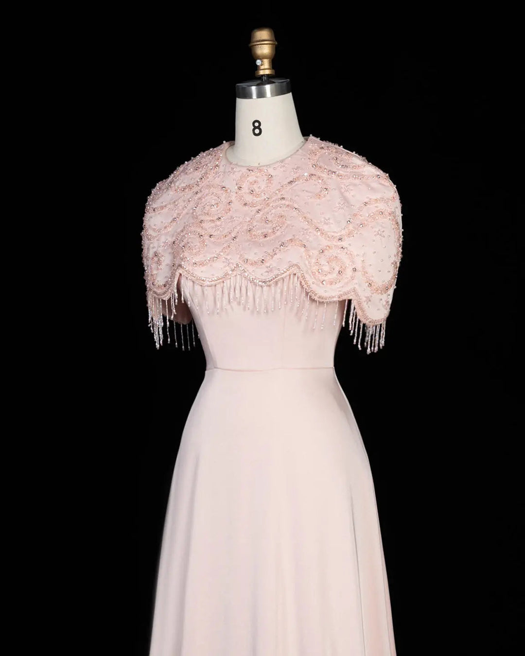 Dreamy Vow SS614 beaded cape chiffon fringe A-line evening dress