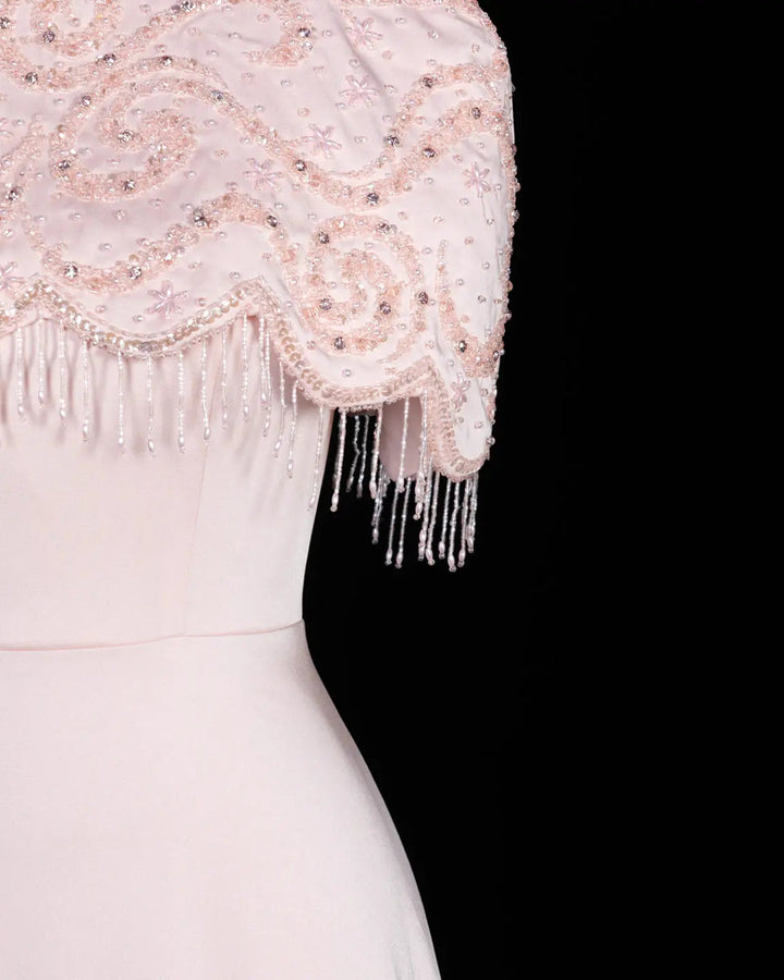 Dreamy Vow SS614 beaded cape chiffon fringe A-line evening dress