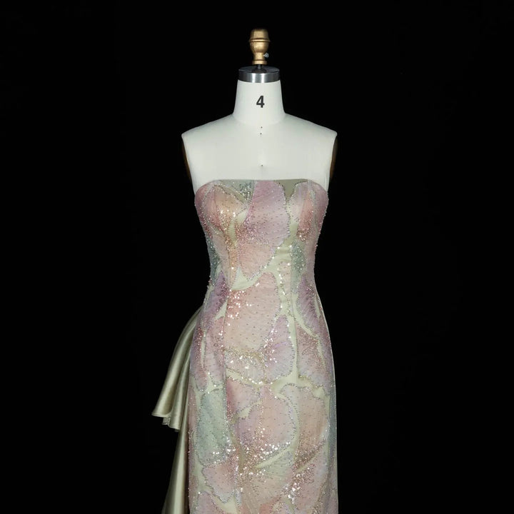 Dreamy Vow SS664 sage green strapless sequin column evening gown with train