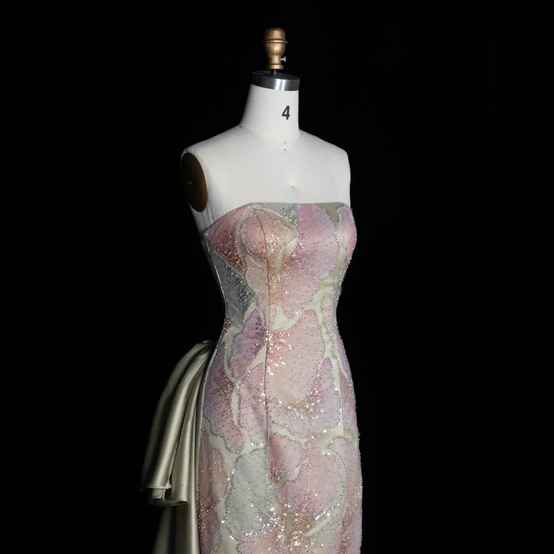 Dreamy Vow SS664 sage green strapless sequin column evening gown with train