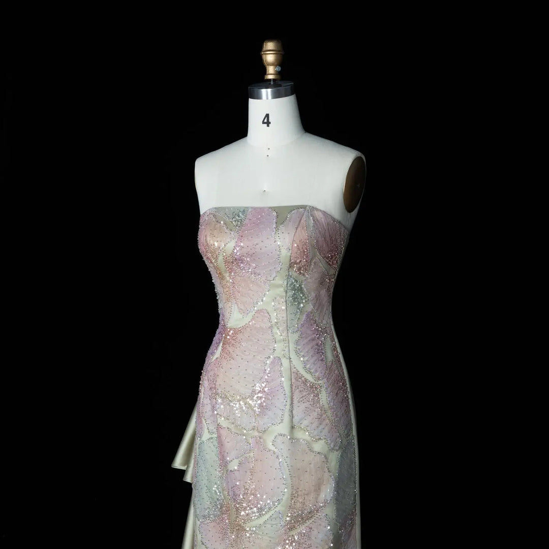 Dreamy Vow SS664 sage green strapless sequin column evening gown with train