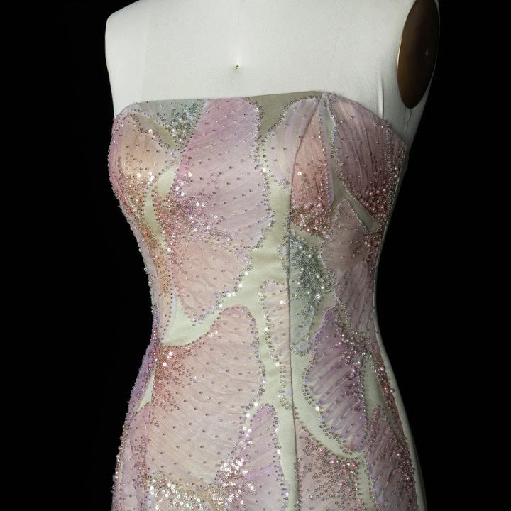 Dreamy Vow SS664 sage green strapless sequin column evening gown with train