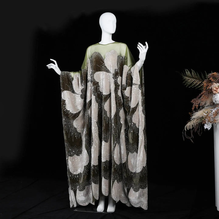 Dreamy Vow SS669 green beaded kaftan evening dress back