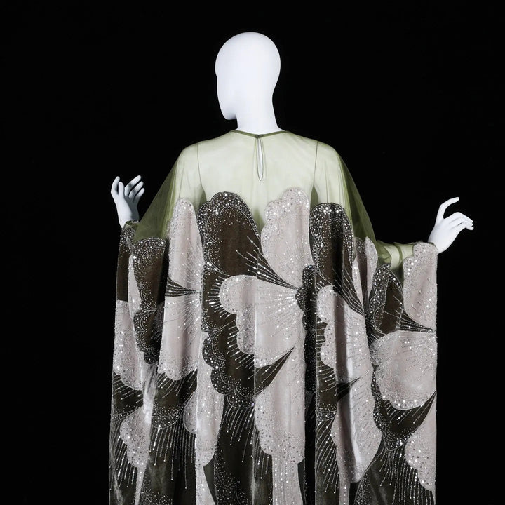 Dreamy Vow SS669 green beaded kaftan evening dress beading detail