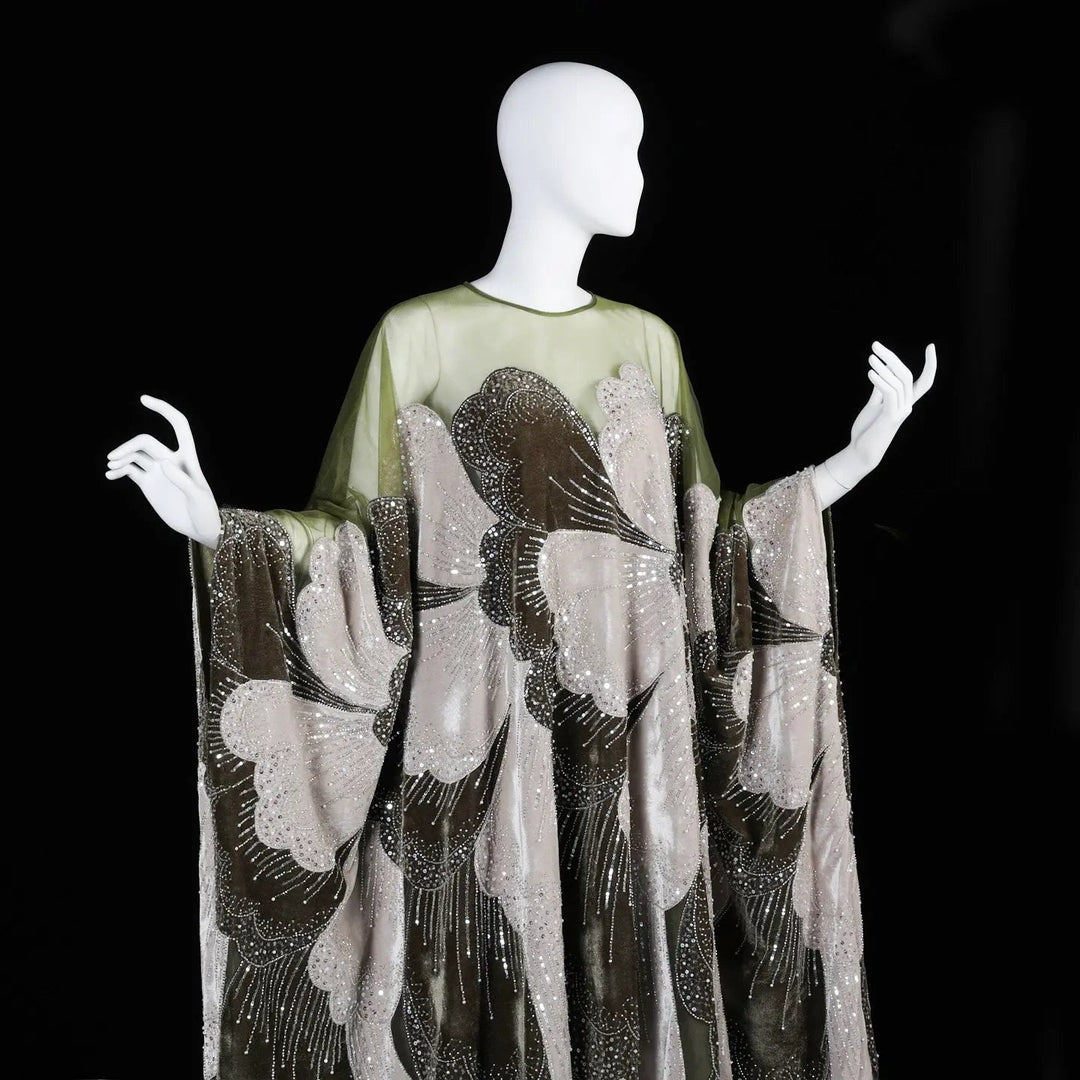 Dreamy Vow SS669 green beaded kaftan evening dress front