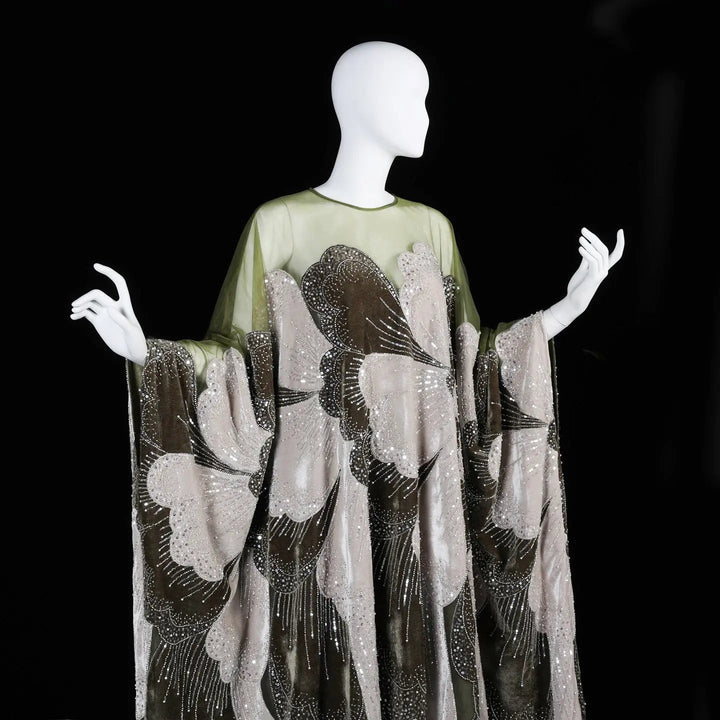 Dreamy Vow SS669 green beaded kaftan evening dress front