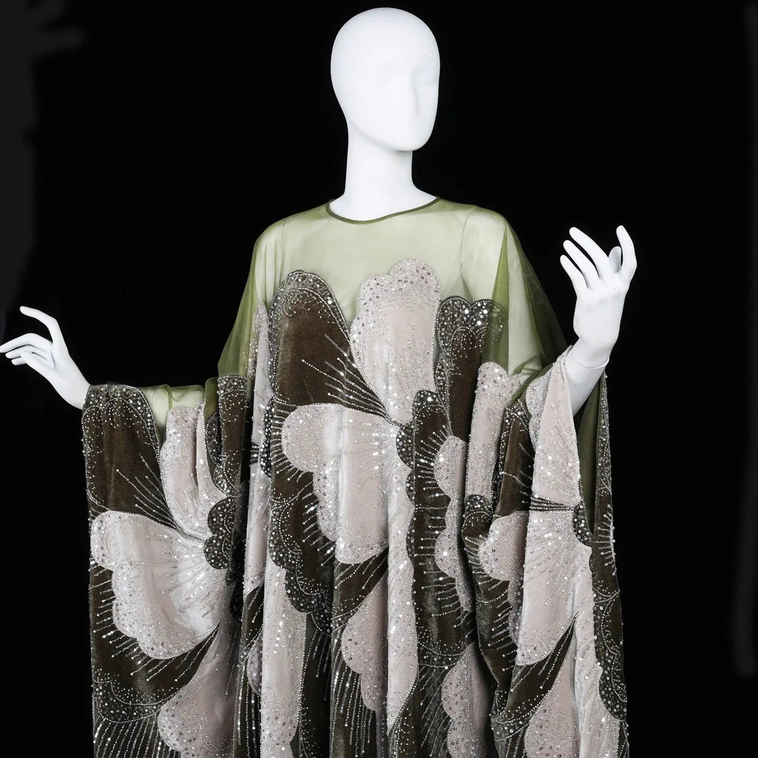 Dreamy Vow SS669 green beaded kaftan evening dress model front