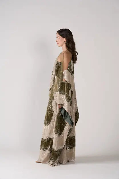 Dreamy Vow SS669 green beaded kaftan evening dress sparkle detail