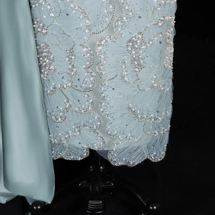 Dreamy Vow SS670 mint green beaded fabric detail