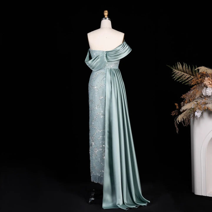 Dreamy Vow SS670 mint green off shoulder beaded column evening gown